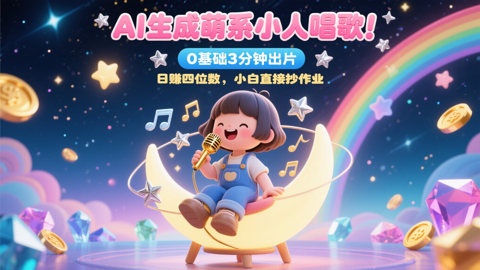 AI生成萌系小人唱歌!0基础3分钟出片,28个作品涨粉9万,日赚四位数,小白直接抄作业-乐码云集
