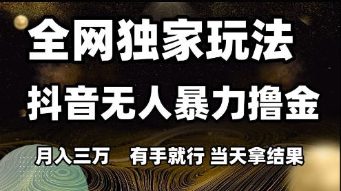 全网独家玩法抖音无人暴力撸金，月入3W，有手就行，当天拿结果【揭秘】-乐码云集