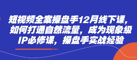 短视频全案操盘手12月线下课，如何打通自然流量，成为现象级IP必修课，操盘手实战经验-乐码云集