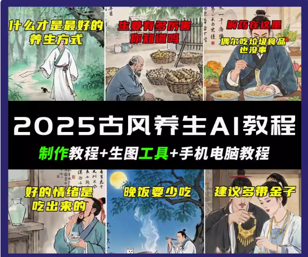 抖音AI古风养生视频教程日入五张 轻松涨粉 10W+-乐码云集