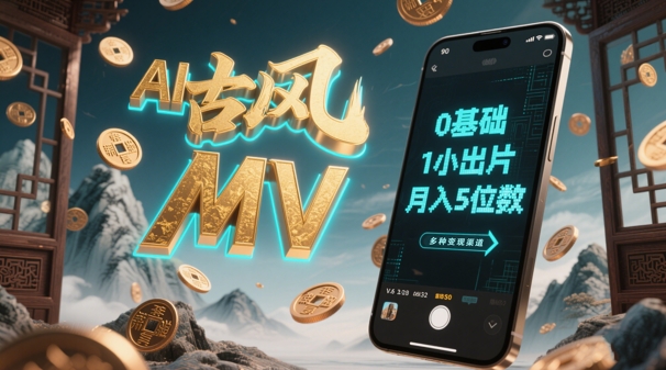 AI一键生成古风音乐MV，0剪辑基础1小时出片，多种变现渠道，一部手机月入5位数-乐码云集