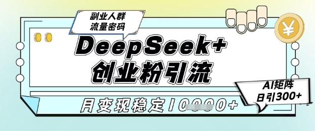 DeepSeek+创业粉精准引流，全新分享课4.0玩法，AI矩阵日引300+，多种变现方式，稳定月入1W-乐码云集