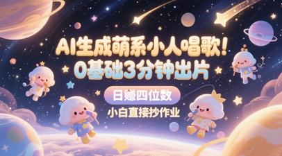 AI生成萌系小人唱歌，0基础3分钟出片，28个作品涨粉8.9W，单条最高19W赞，日入四位数，小白直接抄作业-乐码云集