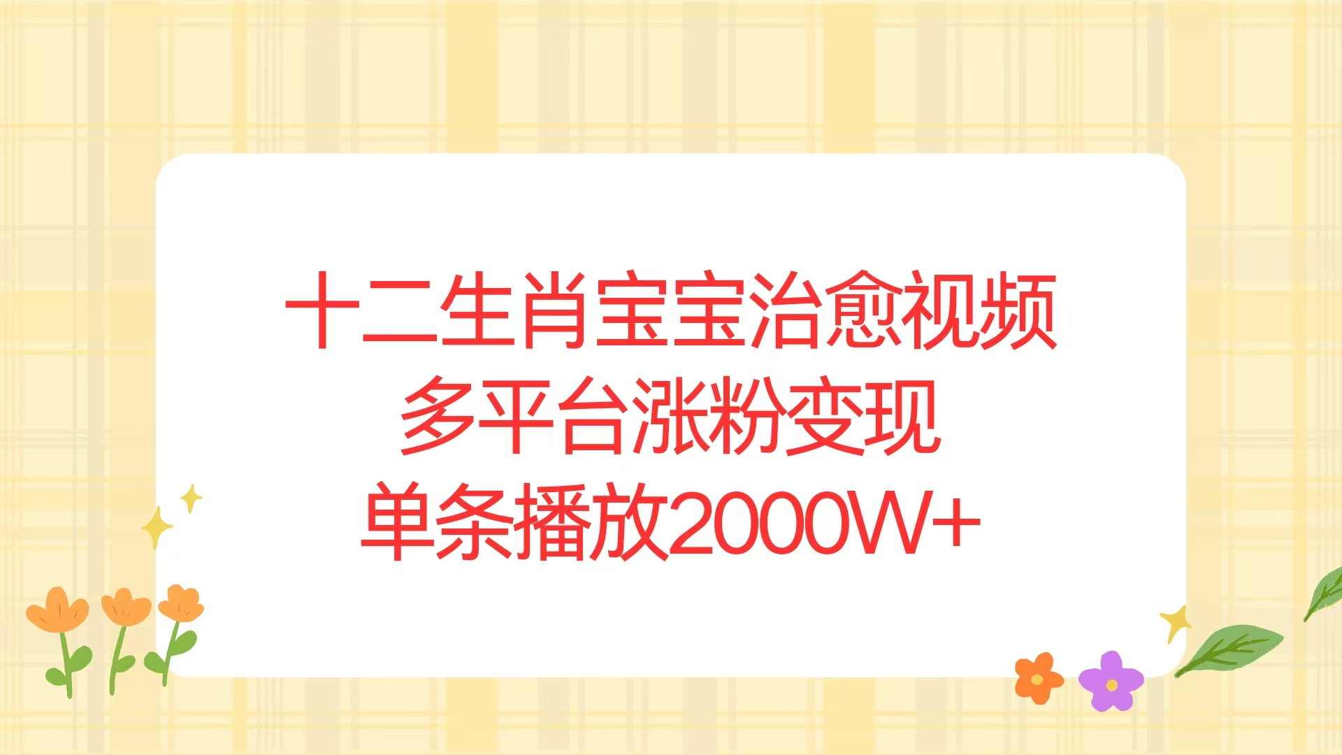 十二生肖宝宝治愈视频，多平台涨粉变现，单条播放2000W+-乐码云集