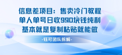 信息差项目：售卖冷门教程单人单号日收9张纯利基本就是复制粘贴就能做-乐码云集