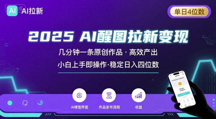 2025最强AI醒图拉新，几分钟一条原创作品，单日收入4位数，小白也能上手操作-乐码云集