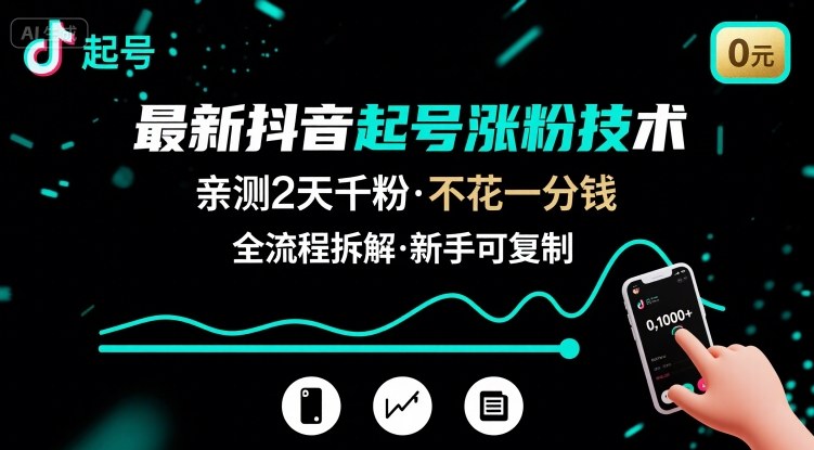 最新抖音起号涨粉技术，亲测2天千粉，不花一分钱，全流程拆解-乐码云集