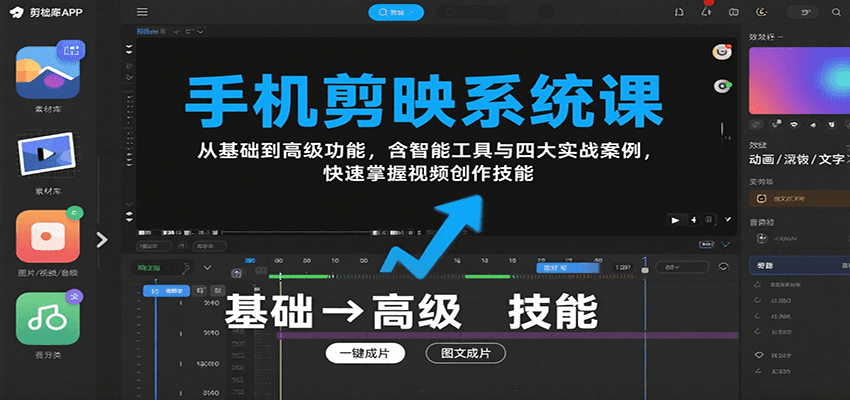 手机剪映系统课，从基础到高级功能，含智能工具与四大实战案例，快速掌握视频创作技能-乐码云集