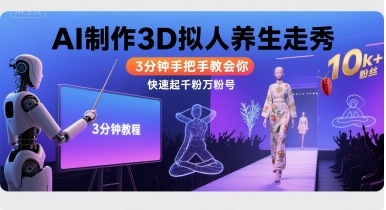 Ai制作3D拟人养生走秀，3分钟手把手教会你，快速起千粉万粉号-乐码云集