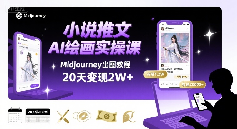 小说推文干货分享之AI绘画MJ出图实操课，用Midjourney做小说推文，20天挣2w-乐码云集
