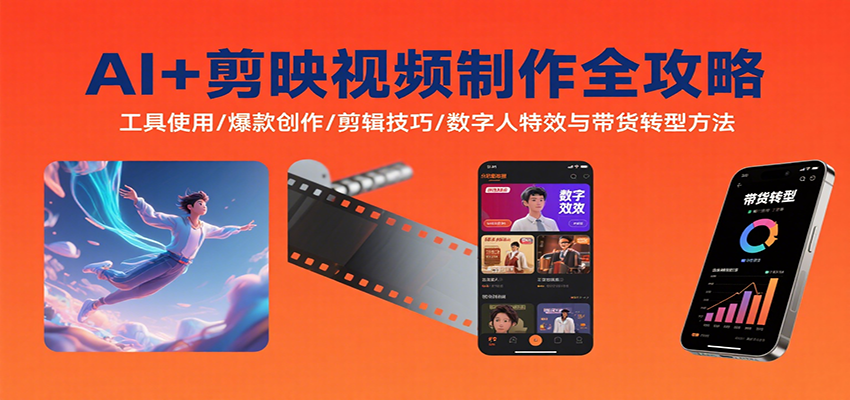 AI+剪映视频制作全攻略：工具使用/爆款创作/剪辑技巧/数字人特效与带货转型方法-乐码云集