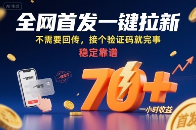 全网首发一键拉新项目，不需要回传，接个验证码就完事，稳定靠谱，一小时收益70+【揭秘】-乐码云集