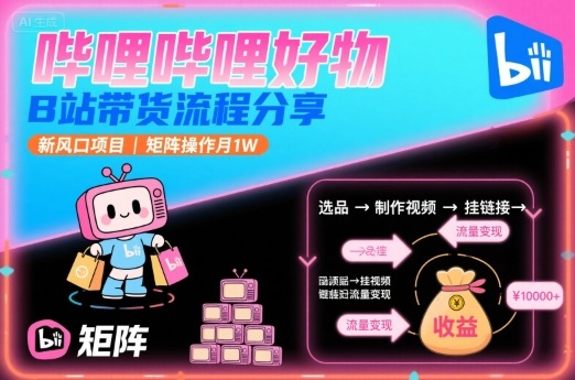 哔哩哔哩好物，B站带货流程分享，新风口项目，矩阵操作月1W-乐码云集