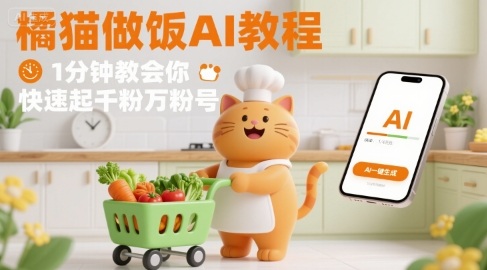 有趣的橘猫买菜做饭视频，用AI一键搞定，1分钟教会你，快速起千粉万粉号-乐码云集