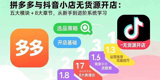拼多多与抖音小店无货源开店：五大模块+8大章节，从新手到进阶系统学习-乐码云集