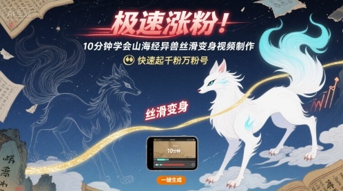 极速涨粉！10分钟学会山海经异兽丝滑变身视频制作，快速起千粉万粉号-乐码云集