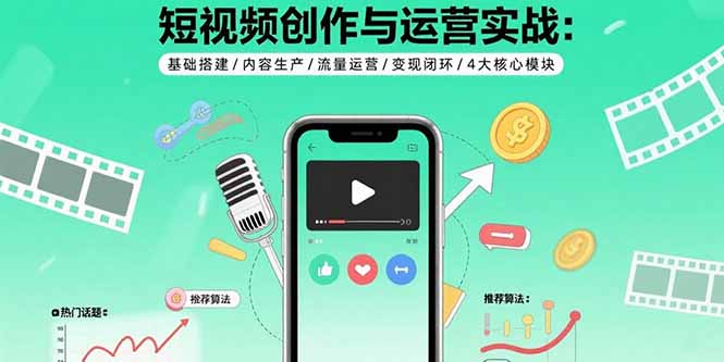 短视频创作与运营实战：基础搭建/内容生产/流量运营/变现闭环/4大核心模块-乐码云集