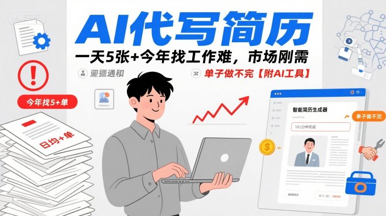 AI代写简历，一天5张+今年找工作难，市场刚需，单子做不完【附AI工具】-乐码云集