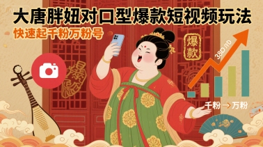 大唐胖妞对口型爆款短视频玩法，快速起千粉万粉号-乐码云集