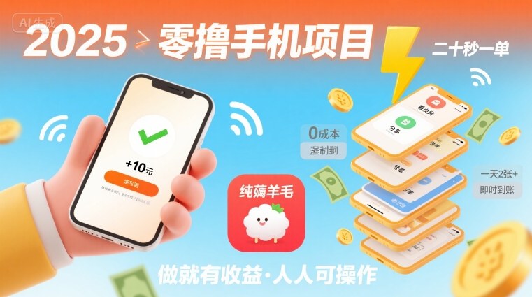 2025年零撸手机项目，二十秒一单，纯薅羊毛 一天2张+做就有-乐码云集