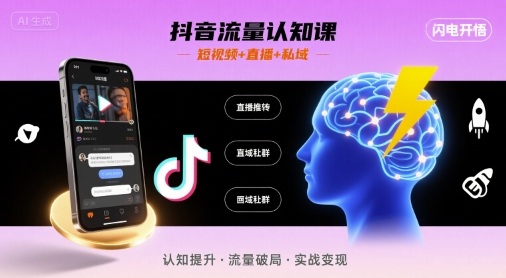 抖音流量认知课，短视频+直播+私域，认知提升，闪电开悟-乐码云集