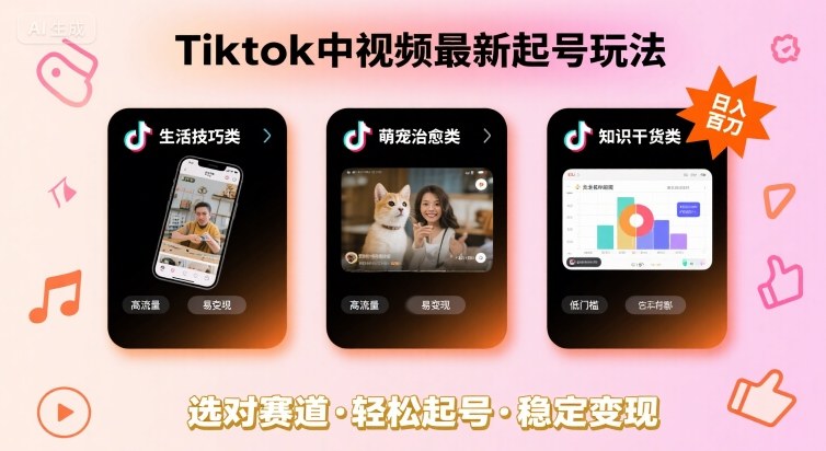 Tiktok中视频最新起号玩法，想要日入百刀，做好这几个赛道就可以了-乐码云集