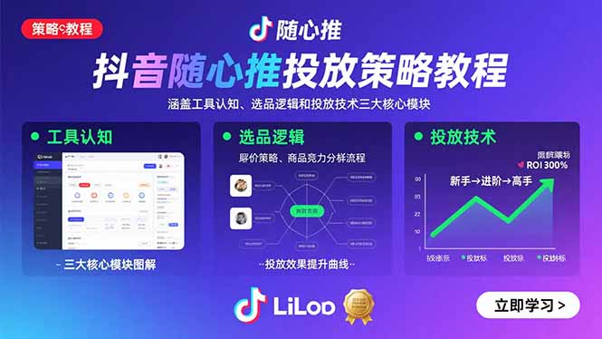 抖音随心推投放策略教程：涵盖工具认知、选品逻辑和投放技术三大核心模块-乐码云集