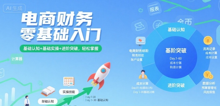 电商财务零基础入门，基础认知+基础实操+进阶突破，轻松掌握-乐码云集