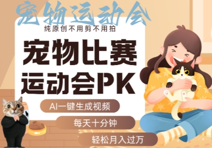 AI一键生成宠物比赛运动会PK视频，纯原创不用剪不用拍，每天十分钟，轻松月入过1W+-乐码云集