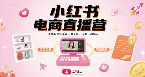 小红书电商直播营，直播带货+店铺运营+笔记运营=全电商-乐码云集