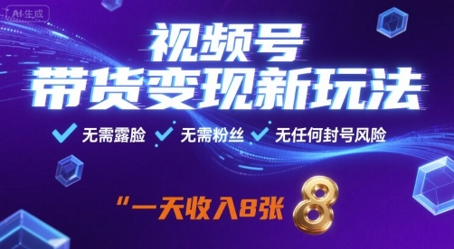视频号带货变现新玩法，无需露脸，无需粉丝，无任何封号风险，一天收益8张【揭秘】-乐码云集