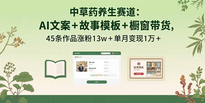 中草药养生赛道：AI文案+故事模板+橱带货，45条作品涨粉13w+单月变现1万+-乐码云集