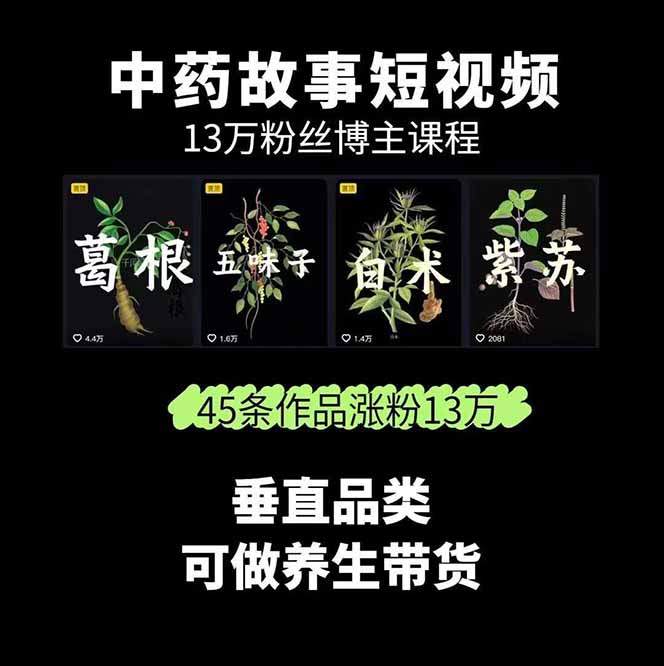 图片[1]-中草药养生赛道：AI文案+故事模板+橱带货，45条作品涨粉13w+单月变现1万+-乐码云集