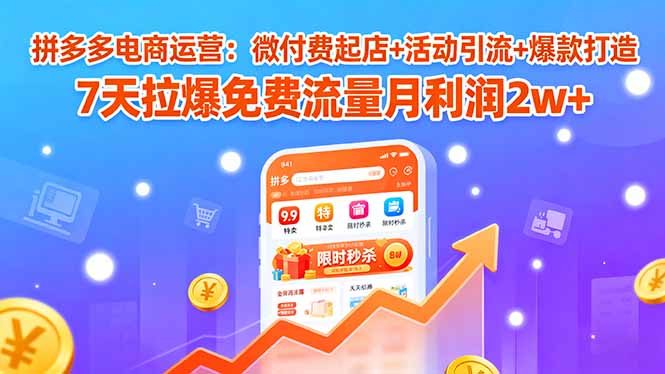 拼多多电商运营：微付费起店+活动引流+爆款打造 7天拉爆免费流量月利润2w+-乐码云集