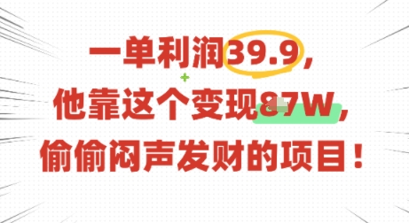 一单利润39.9，有人靠这个变现几十个，偷偷闷声发财的项目-乐码云集