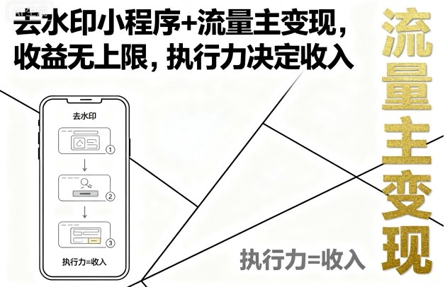 去水印小程序+流量主变现，收益无上限，执行力决定收入-乐码云集