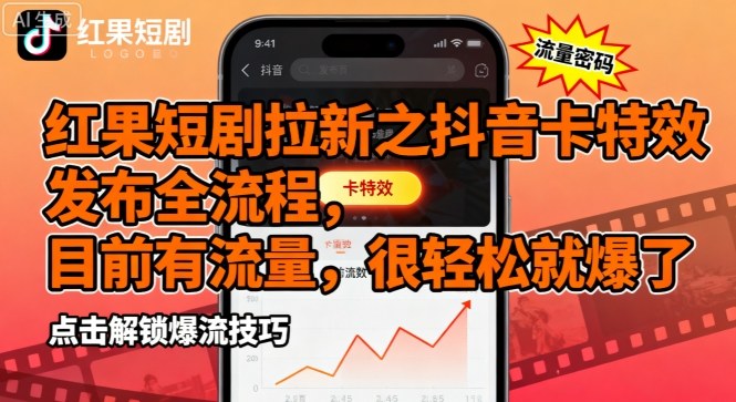 红果短剧拉新之抖音卡特效发布全流程，目前有流量，很轻松就爆了-乐码云集