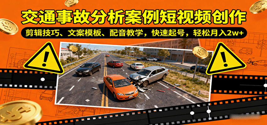 交通事故分析案例短视频创作，剪辑技巧、文案模板、配音教学，快速起号，轻松月入2w+-乐码云集