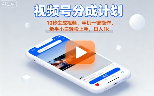 视频号分成计划懒人玩法，10秒生成视频，手机一键操作，新手小白轻松上手，日入1K【揭秘】-乐码云集