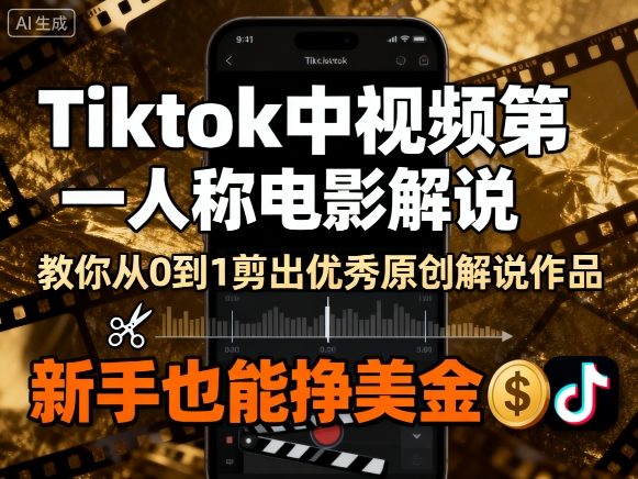 Tiktok中视频第一人称电影解说，教你从0到1剪出一个优秀的原创解说作品，新手也能挣美金-乐码云集
