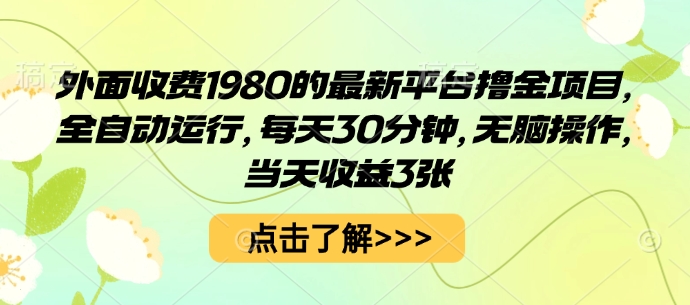 外面收费1980的最新平台撸金项目，全自动运行，每天30分钟，无脑操作，当天收益3张【揭秘】-乐码云集
