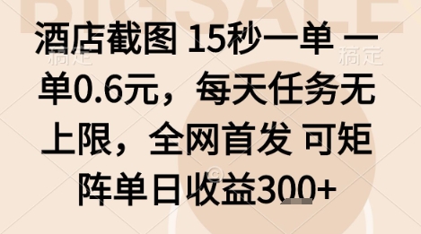酒店截图项目，15秒一单，一单0.6米，每天任务无上限，全网首发可矩阵单日收益3张+【揭秘】-乐码云集