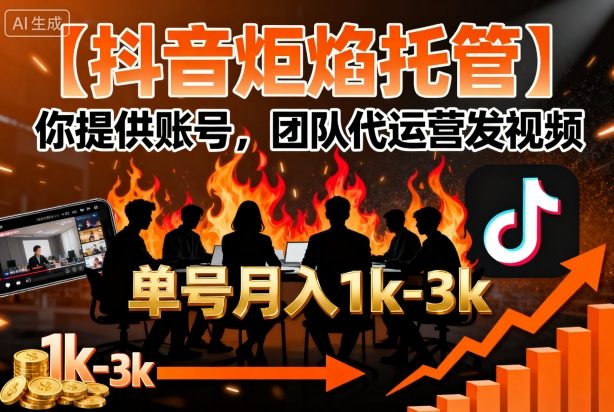 【抖音炬焰托管】你提供账号，团队代运营发视频，单号月入1k+【揭秘】-乐码云集