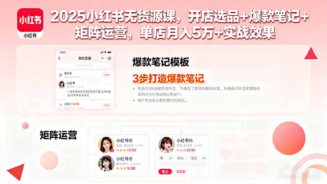 2025小红书无货源课，开店选品+爆款笔记+矩阵运营，单店月入5万+实战效果-乐码云集