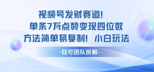 视频号发财赛道单条7W点赞变现四位数方法简单易复制小白玩法-乐码云集