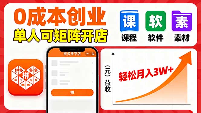 拼多多虚拟电商，0成本，单人可矩阵开店，轻松月入3W+-乐码云集