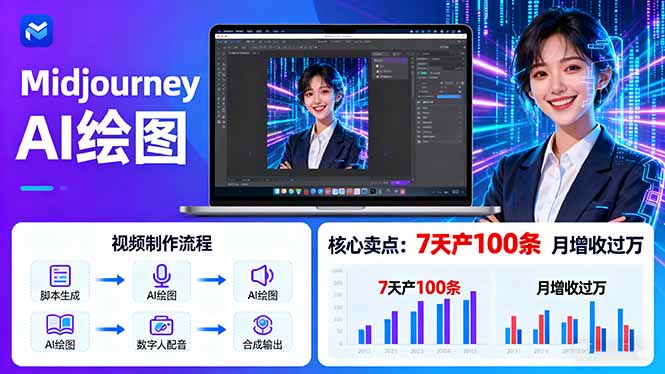 AI绘图照片开口说话视频制作：Midjourney+数字人，7天产100条月增收过万-乐码云集
