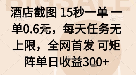酒店截图15秒一单，一单0.6米，每天任务无上限，全网首发可矩阵单日收益3张【揭秘】-乐码云集