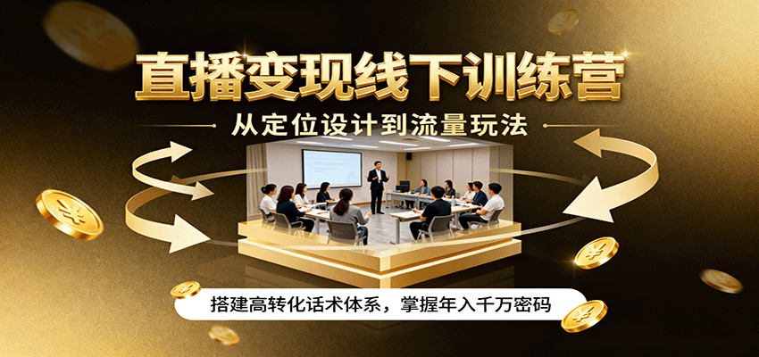 直播变现线下训练营，从定位设计到流量玩法，搭建高转化话术体系，掌握年入千万密码-乐码云集