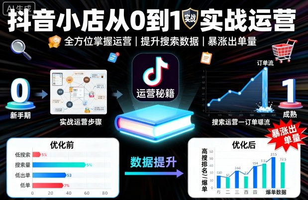 抖音小店从0到1实战运营，帮你全方位掌握小店运营，提升搜索数据与出单量-乐码云集